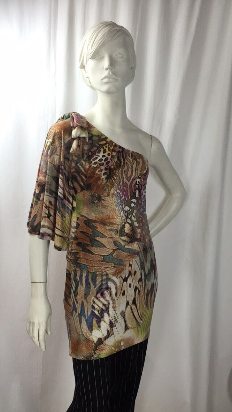 Cache One Shoulder Animal Print Dress Sz. S